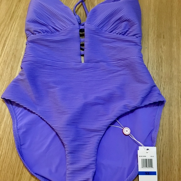 RED CARTER Riviera Sunset Plunge Ribbed One Piece - Picture 3 of 6